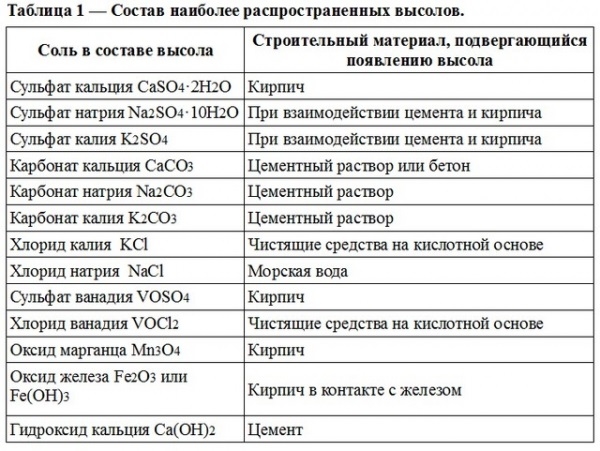 Висоли на цеглі - причини появи і методи боротьби з ними